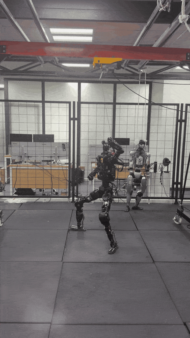 Humanoid choreographed dance, sim-trained mimic