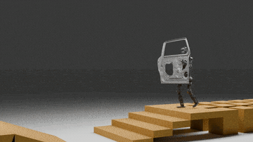 parallel simulation world, carrying a car door
